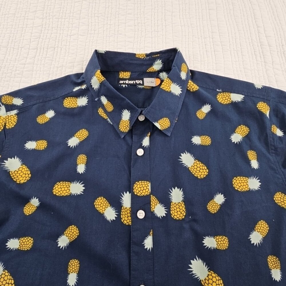 Ambsn California Men's Shirt XL Blue 100% Cotton Pineapple Print Short Sleeve‎ - Picture 7 of 16